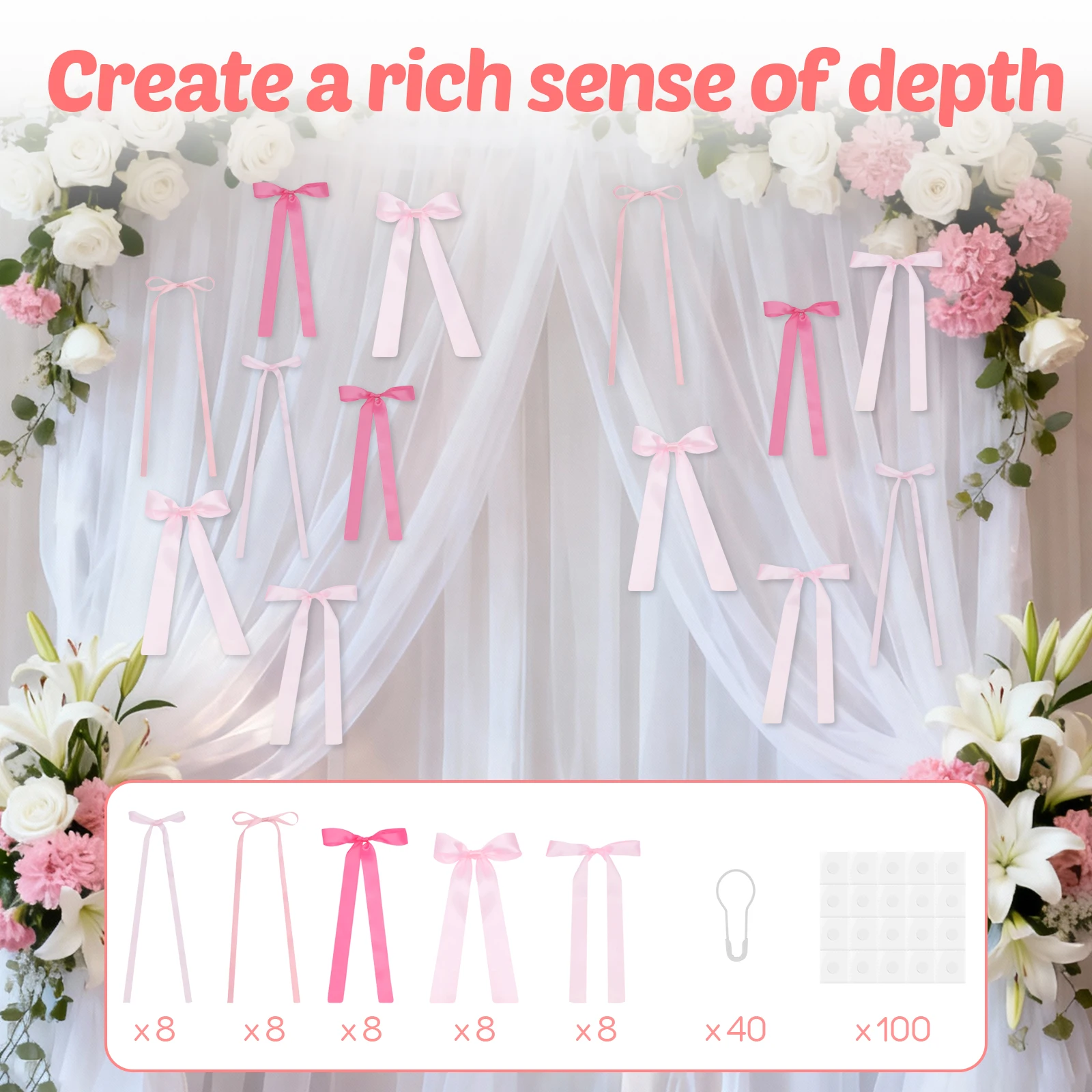 40 قطعة القوس الوردي جدار ديكور شريط من الساتان القوس حفلة خلفية ديكور Bowknot بها بنفسك Bowknot خلفية غرفة الفن زخرفة لصور غرفة النوم #2