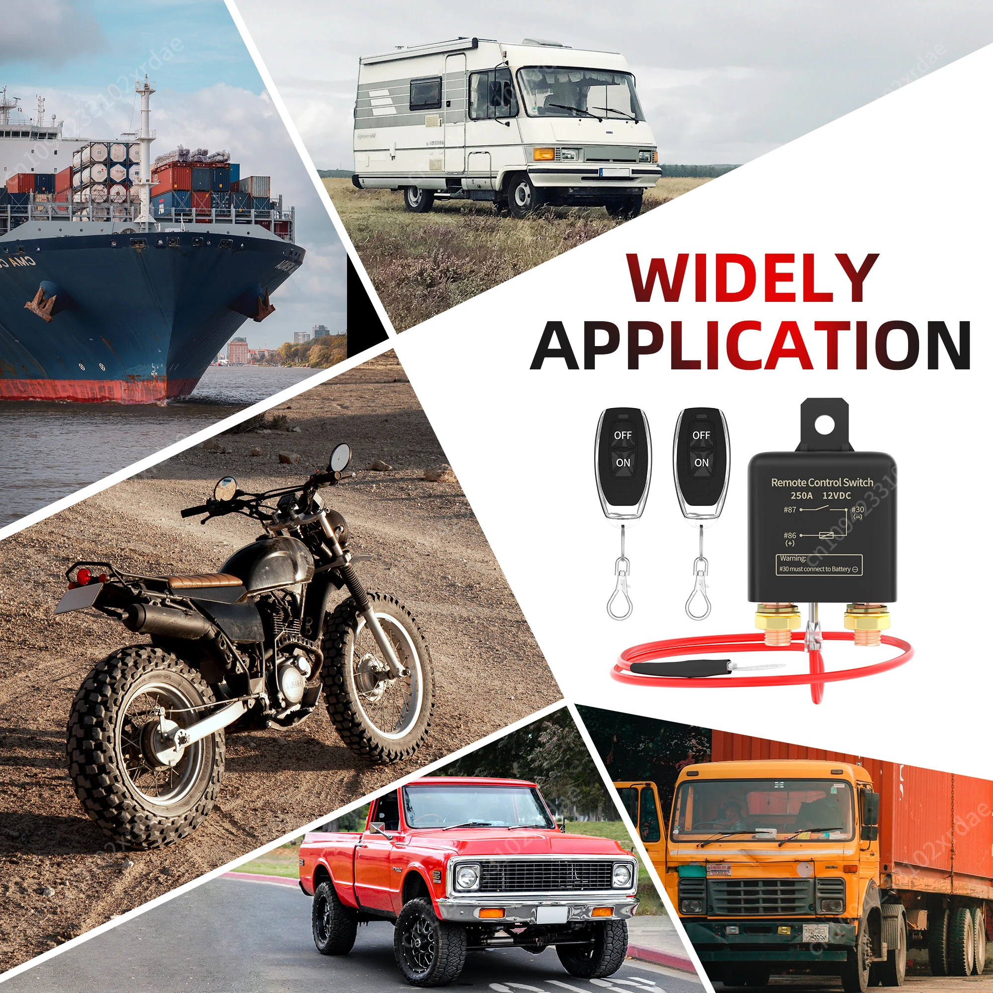 12V 250A Battery Kill Switch Wireless Remote Battery Disconnect Switch Theft Car Security Control Switch With 2keys for Car