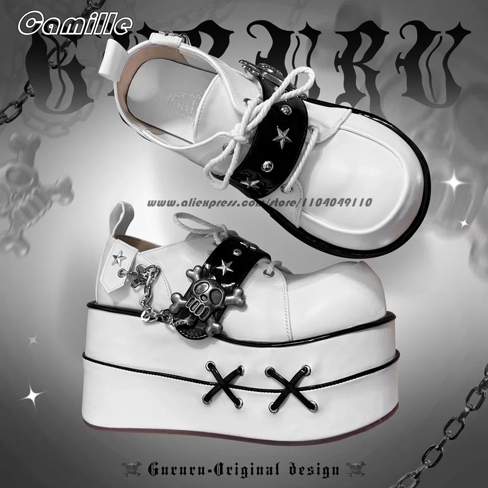 

Мотоциклетные ботильоны в стиле панк с металлическим скелетом на толстой подошве, женская повседневная обувь на высокой платформе с круглым носком, размер 34–39, популярные ботинки для девочек