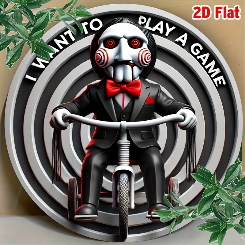 [2D Flat] 1 Stück „I Want to Play the Game“ Saw Quote Metallschild – 20,3 x 20,3 cm Retro-Aluminium-Wandkunst mit Vintage-Fahrraddesign, pro