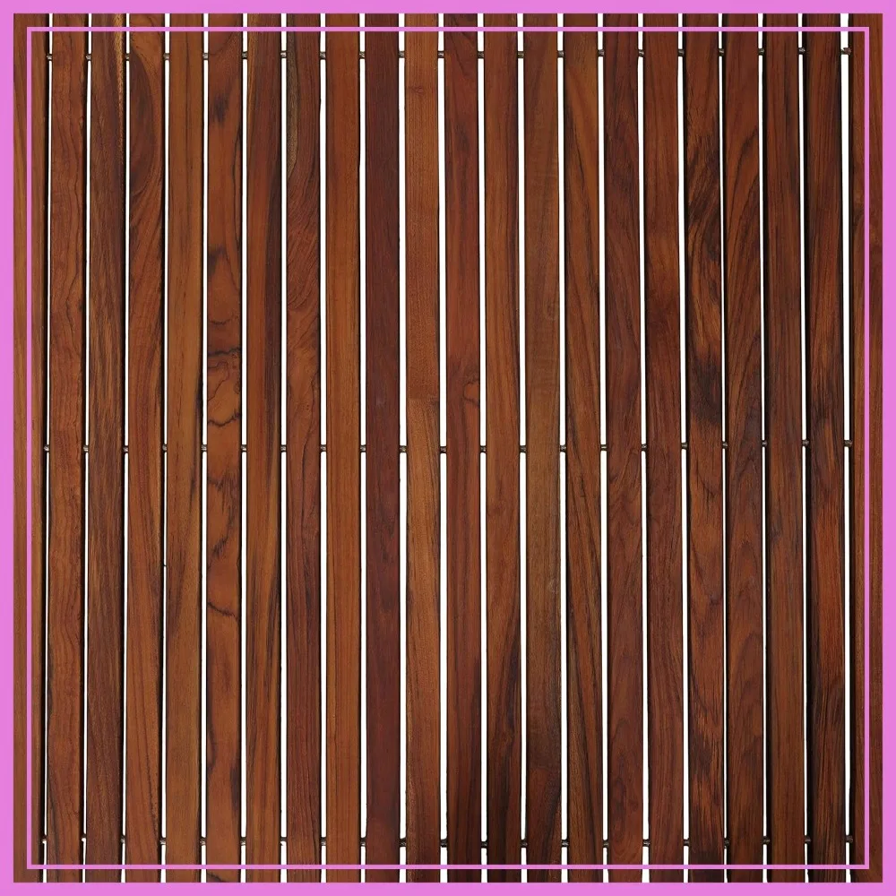 

Solid Teak Wood Shower Mat, 30" Square, Oiled Finish, Brown - Spa Bath Mat for Fuji Decor