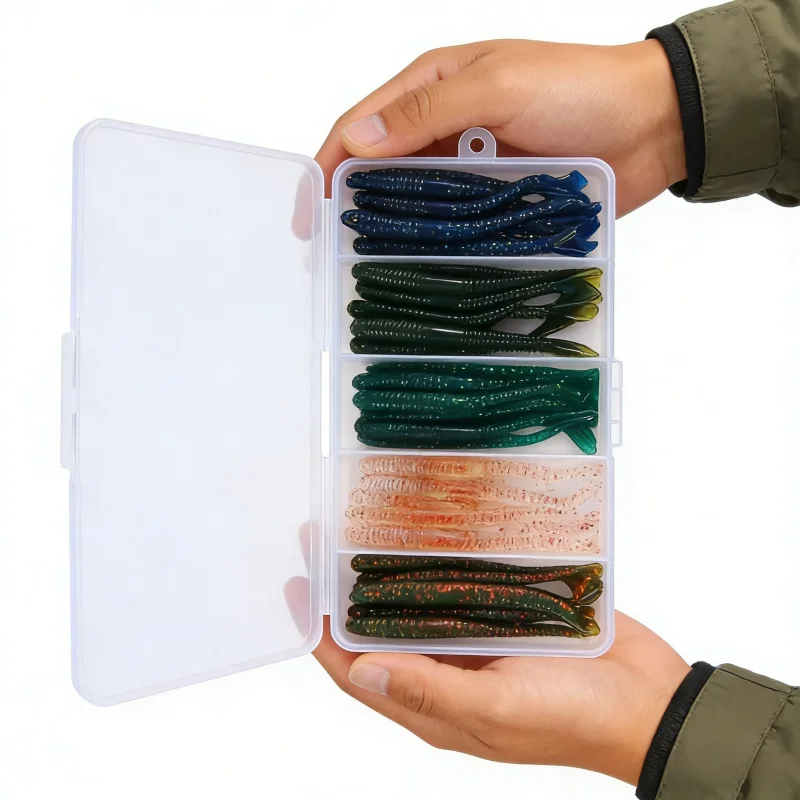 

Lure Bait Noodle Worm50-100Strip5Grid Boxed Slow Sinking Tail Soft Bait Bionic Bait Black Pit Special Fishing Bait