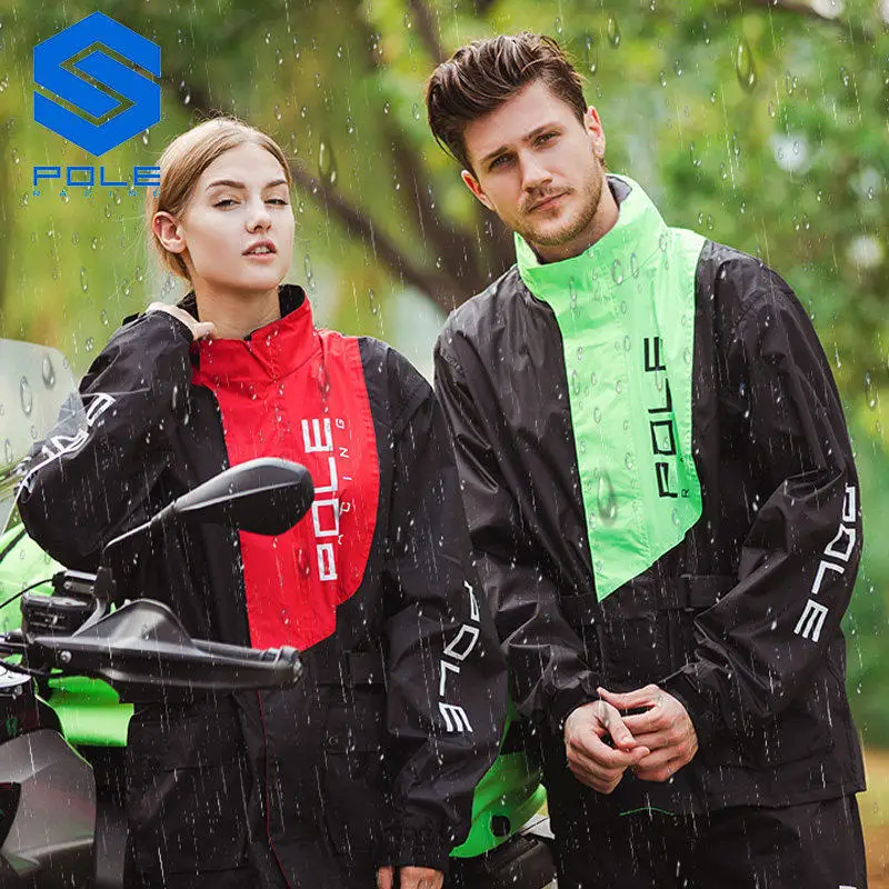 POLE Motorcycle Raincoat Waterproof Breathable Reflective Raincoat Rain Pants Rainstorm Prevention Motocross Riding Raincoat Set