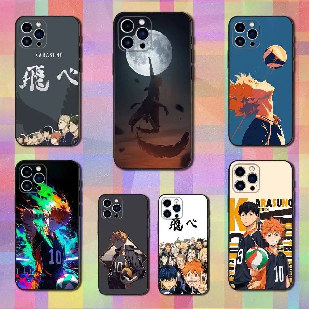 

H-Haikyuus Anime K-Karasuno Phone Case For iPhone 16,15,14,13,12,11 Plus,Pro Max,XS,X,XR,SE,Mini,8,7,Soft Silicone Black Cover