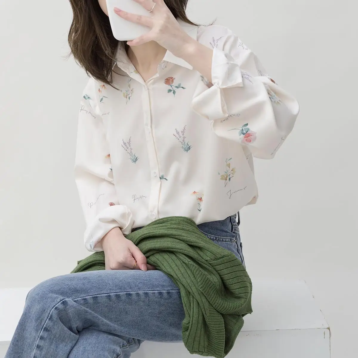 Shirts Women Floral Loose Lapel Basic Literary Office Lady Gentle Camisa All-match Design Harajuku Korean Style Summer Sunscreen