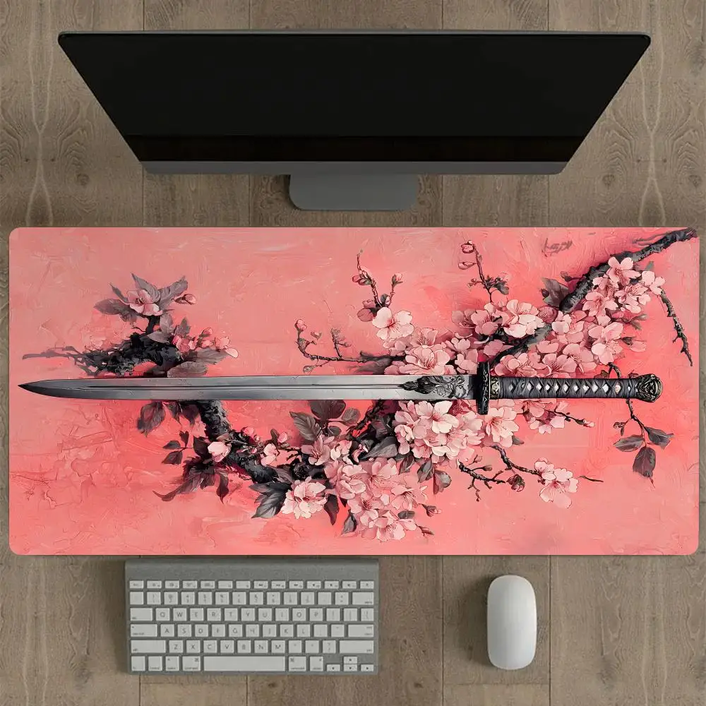 

Sakura samurai sword pink anime mouse pad thickened anti-slip game office pads Japanese style computer larger tablepad