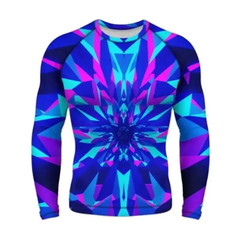 Men 3D Full Print Rash Guard Long Sleeve Shirt Abstract Camo Oil Painting Geometric Surf Sport Top