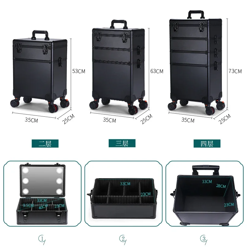 Cosmetic case with lamp Professional follow-up artist Large capacity tie rod mirror LED with battery toolbox