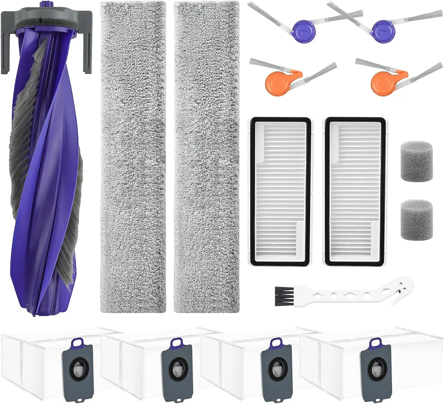 16 Pcs Accessories kit for NARWAL FLOW Robot Vacuum, 1 Brush, 4 DustBag, 2 DustBin Filter, 2 Mop, 4 Side Brush,2 Sponge Filter