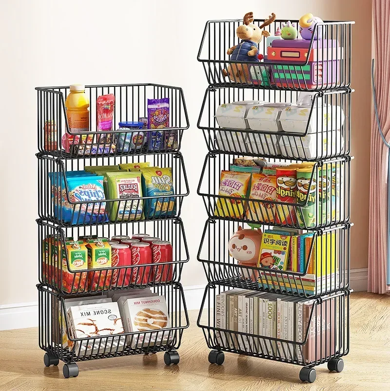 Kitchen Storage Rack, Floor To Floor, Multi-layer Household Movable Cart, Fruit and Vegetable Basket, Snack Toy