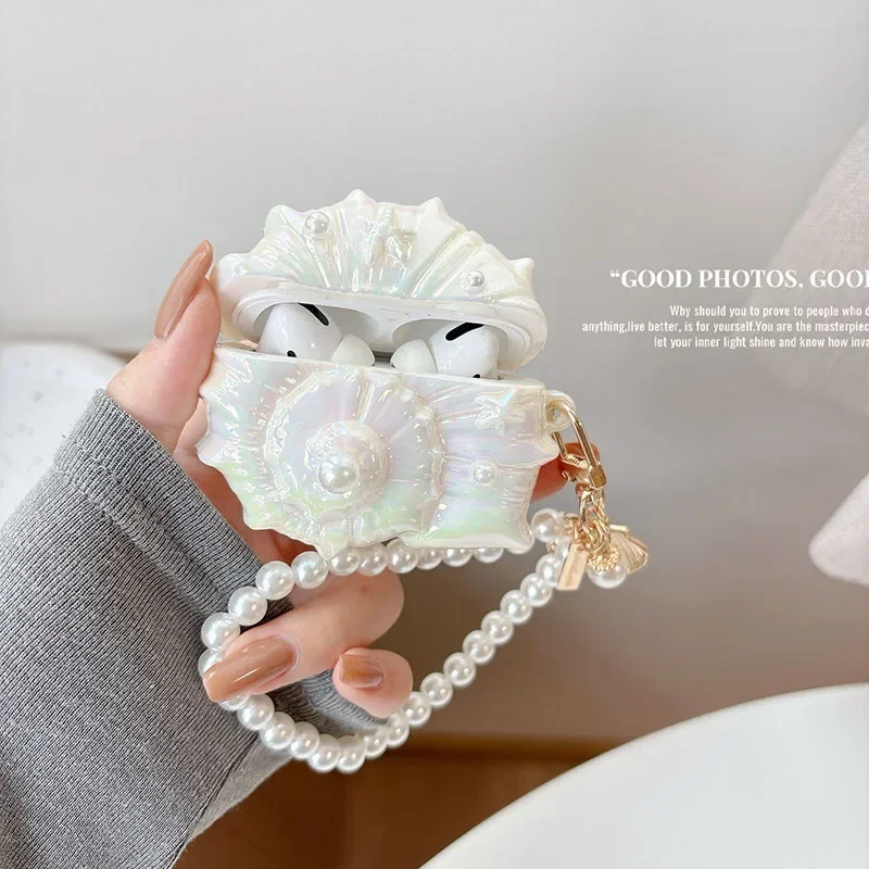 Luksusowe etui ochronne Conch Glitter z paskiem do słuchawek Huawei FreeBuds5i/6i/7i/SE2 SE3/FreeClip i AirPods4 — zdjęcie produktu 2
