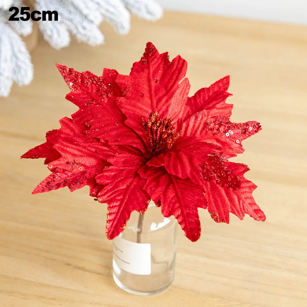 Artificial Christmas Flower Flannel Christmas Flower Beautifully Crafted Exquisite Design Perfect Size Sequined Flannel