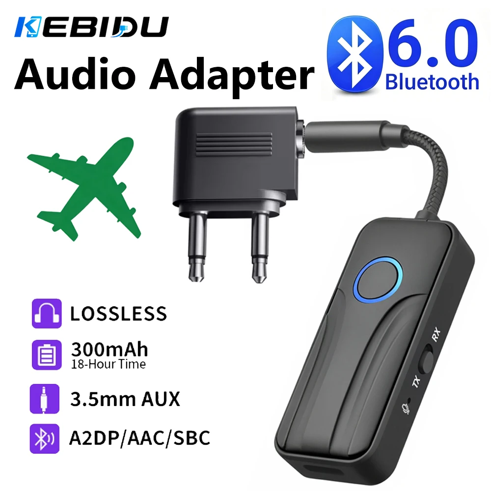 KEBIDU – transmetteur et récepteur Audio Bluetooth 6.0, adaptateur sans fil 2 en 1, AAC SBC, AUX 3.5MM, avec micro, adaptateur de musique stéréo HiFi