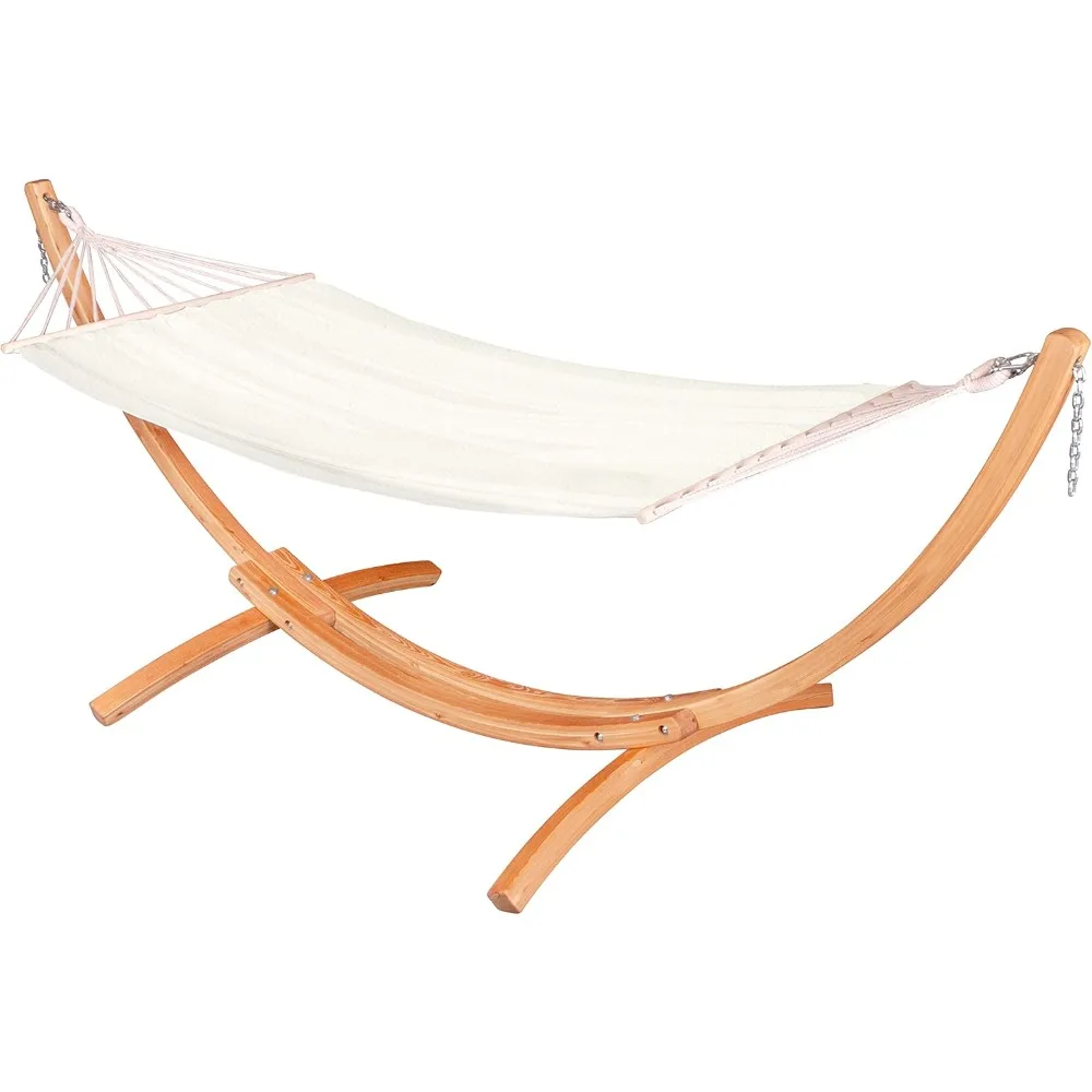

Weatherproof Outdoor Hammock Set with Spreader Bar and Wooden Stand for Patio and Backyard Relaxation