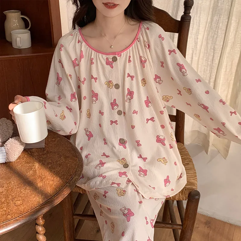 New Sanrio Spring Casual Comfortable Pajamas Set Melody Homewear Sanrio Homewear Cute Cartoon Melody Casual Pajamas