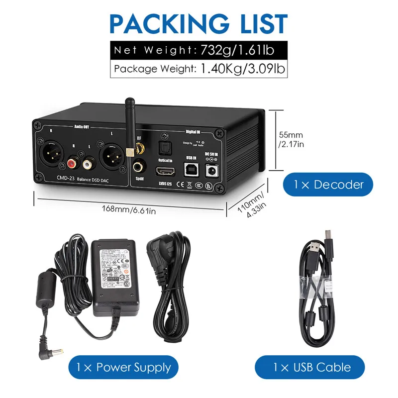 Podwójny dekoder 9038Q2M CSR8675 BT 5.0 odbiornik XMOS USB DAC S/PDIF koncentryczny TOSLINK optyczny IIS konwerter cyfrowo-analogowy