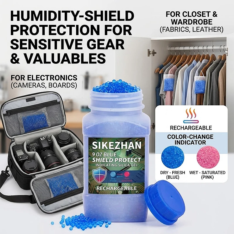 Blue Indicating Silica Gel Desiccant Beads 9oz Rechargeable Moisture Absorber for Electronics Camera Storage SIKEZHAN