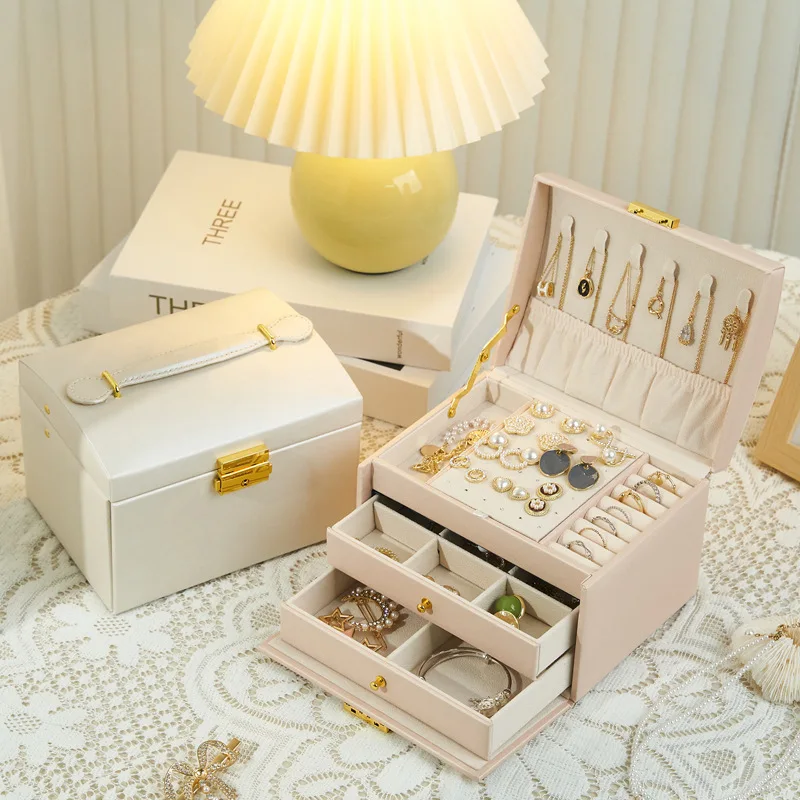 

High-end jewelry storage box, earrings, necklace, stud earrings, jewelry storage box, dustproof multi-functional jewelry box