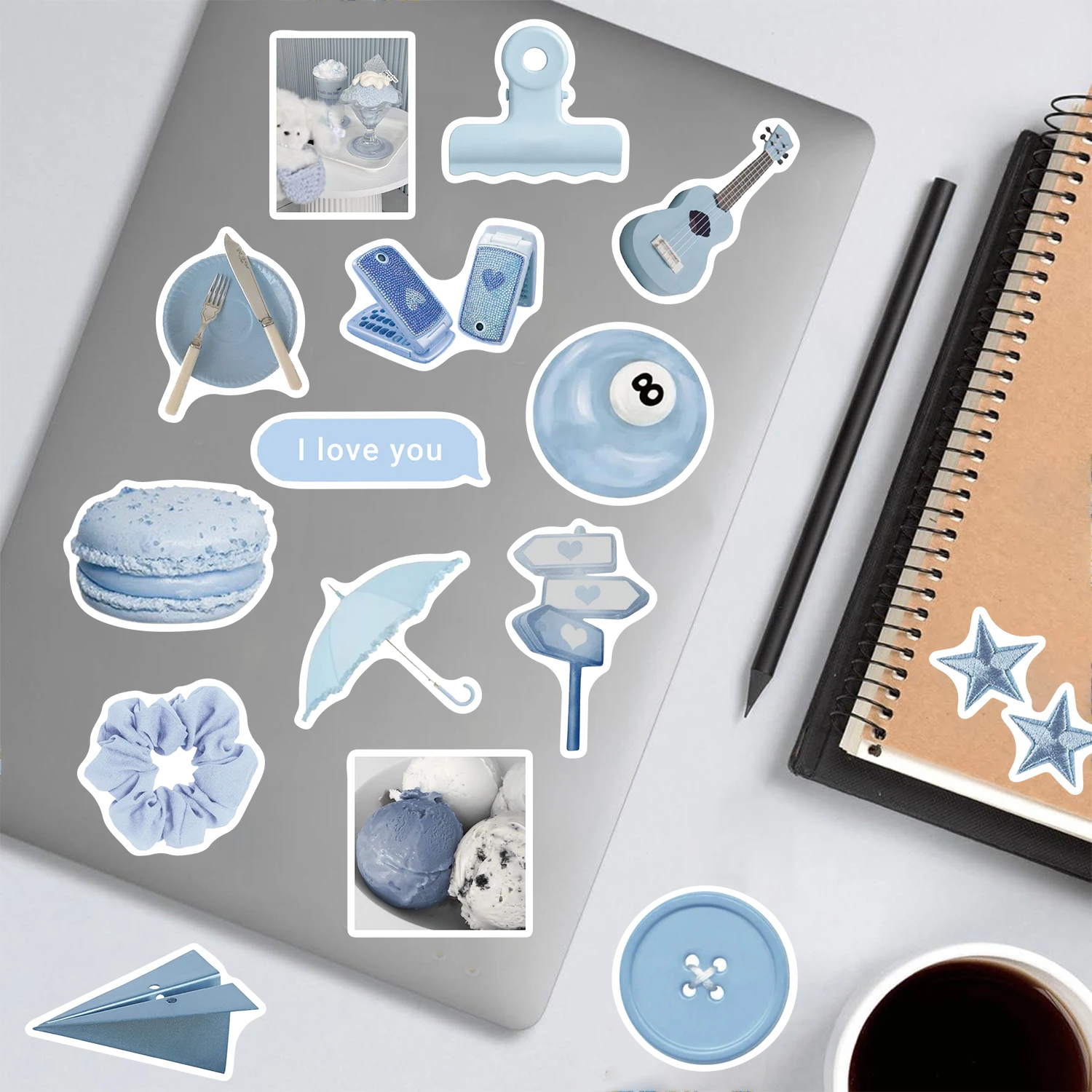50PCS Light Blue Ins Style Sticker Laptop Luggage Decoration Fashion Art Picture Kawaii Scrapbooking Living Room Stickers