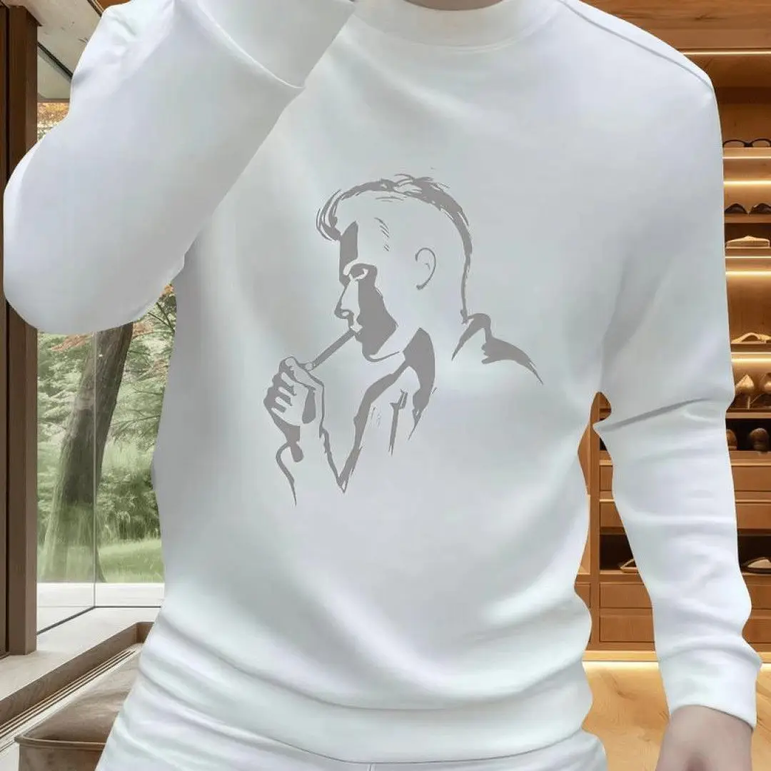 Faionable البلوزات المطبوعة الرجال عارضة طويلة Sve العلوية جولة Ne تنوعا فضفاضة تناسب أعلى العصرية الخريف الشتاء جديد...