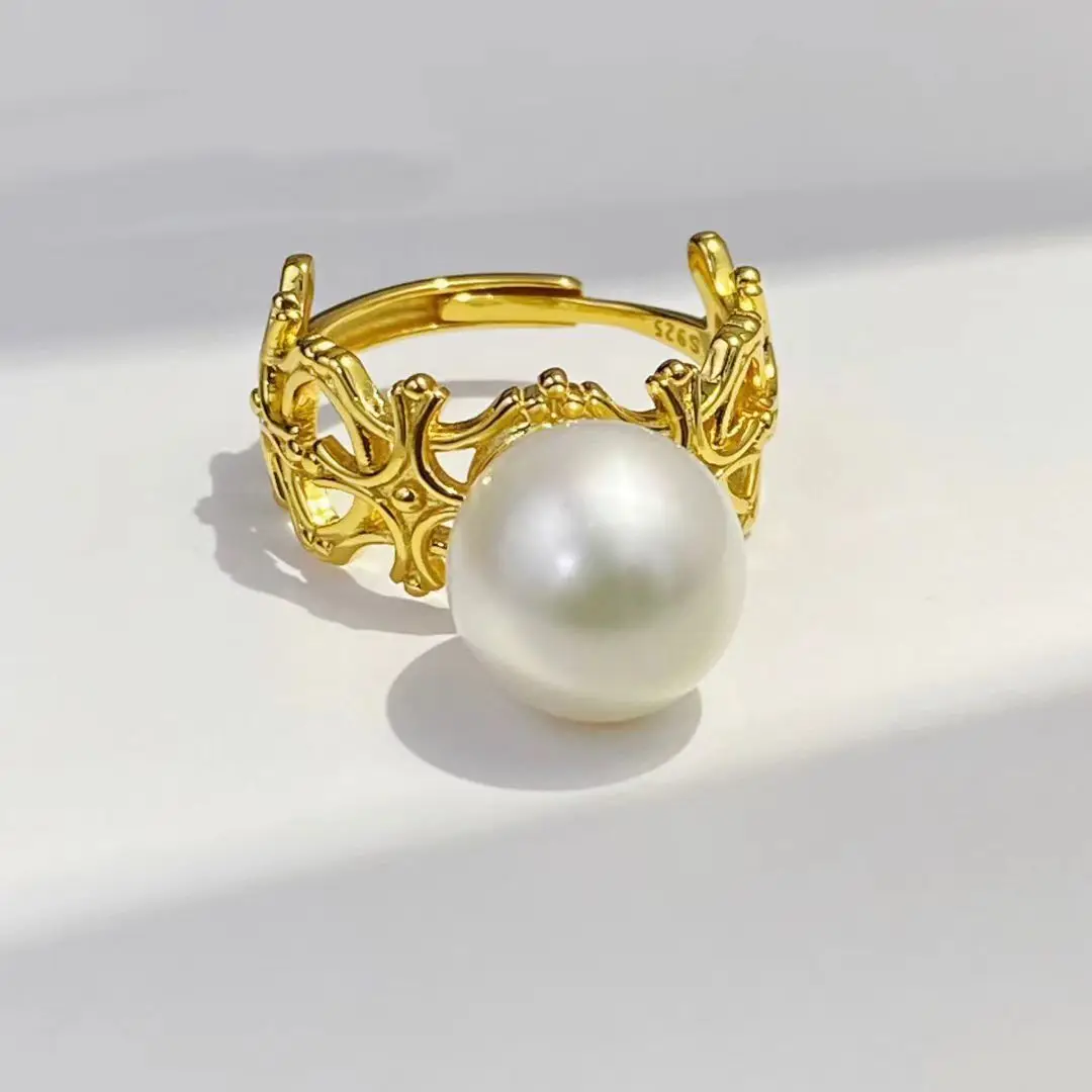 

S925 Sterling Silver Adjustable Ring Mount Settings Findings Mountings Accessory Parts Fittings for 10-12mm Pearls 5pcs/lot