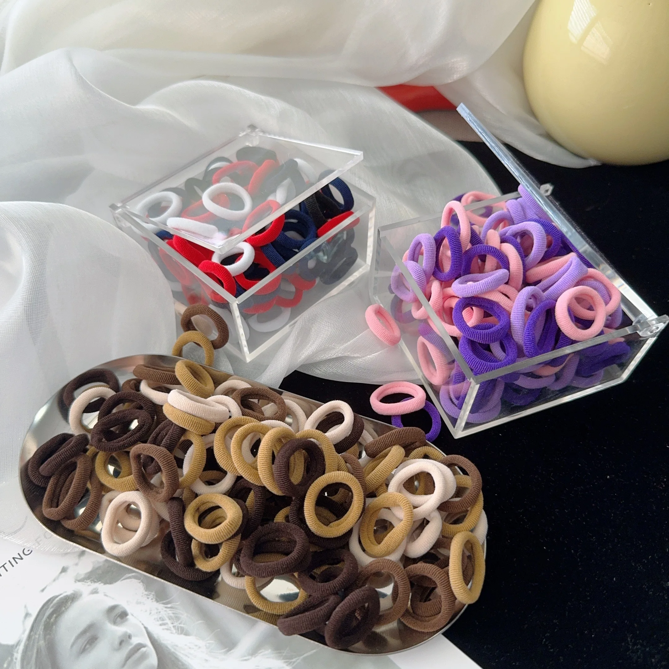 50 Stücke Frauen Mädchen Bunte Nylon Elastische Haarbänder Pferdeschwanz Halten Kleine Haargummi Gummibänder Scrunchie Kinder Haarschmuck – Detail 8