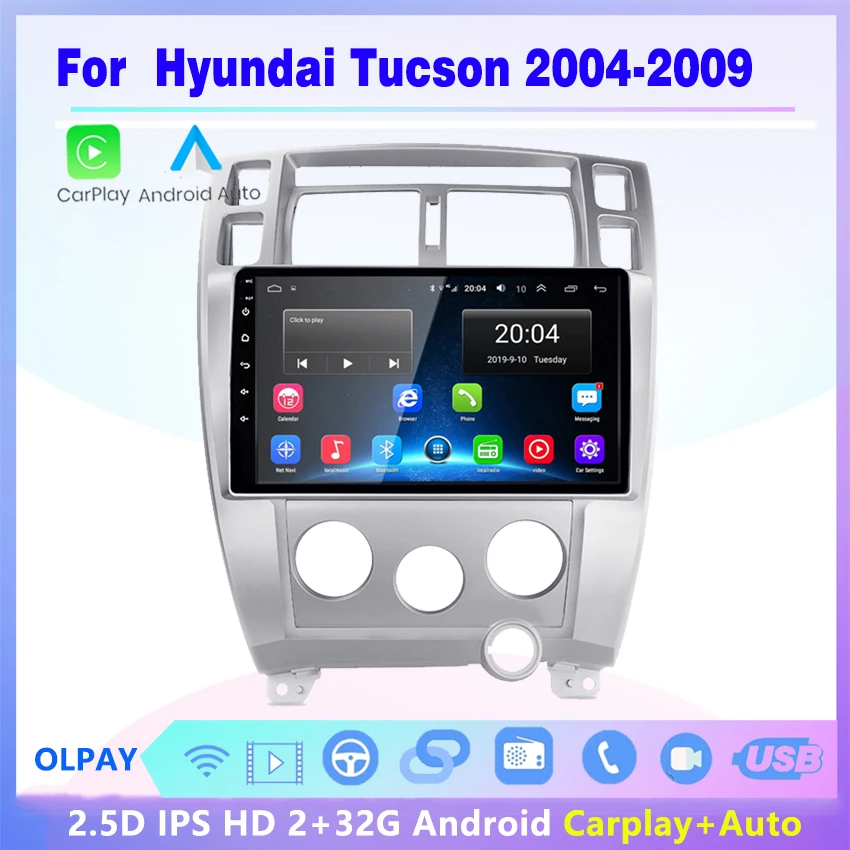 

2 din android Car radio stereo multimedia player sereen 2+32G Carplay Auto GPS BT WIFI No DVD for Hyundai Tucson 2004-2009