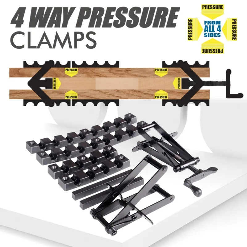 Durable Four-way Panel Clamp Custom Width Woodworking Splicing Fixture Made of Tool Steel & Engineering Plastic