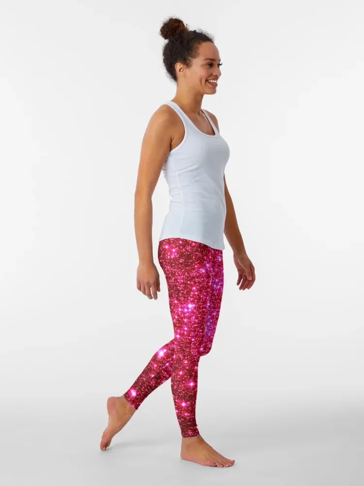 Galaxy Sparkle Stars Hot Pink Leggings Women's sportswear push up fitness leggins push up woman Womens Leggings