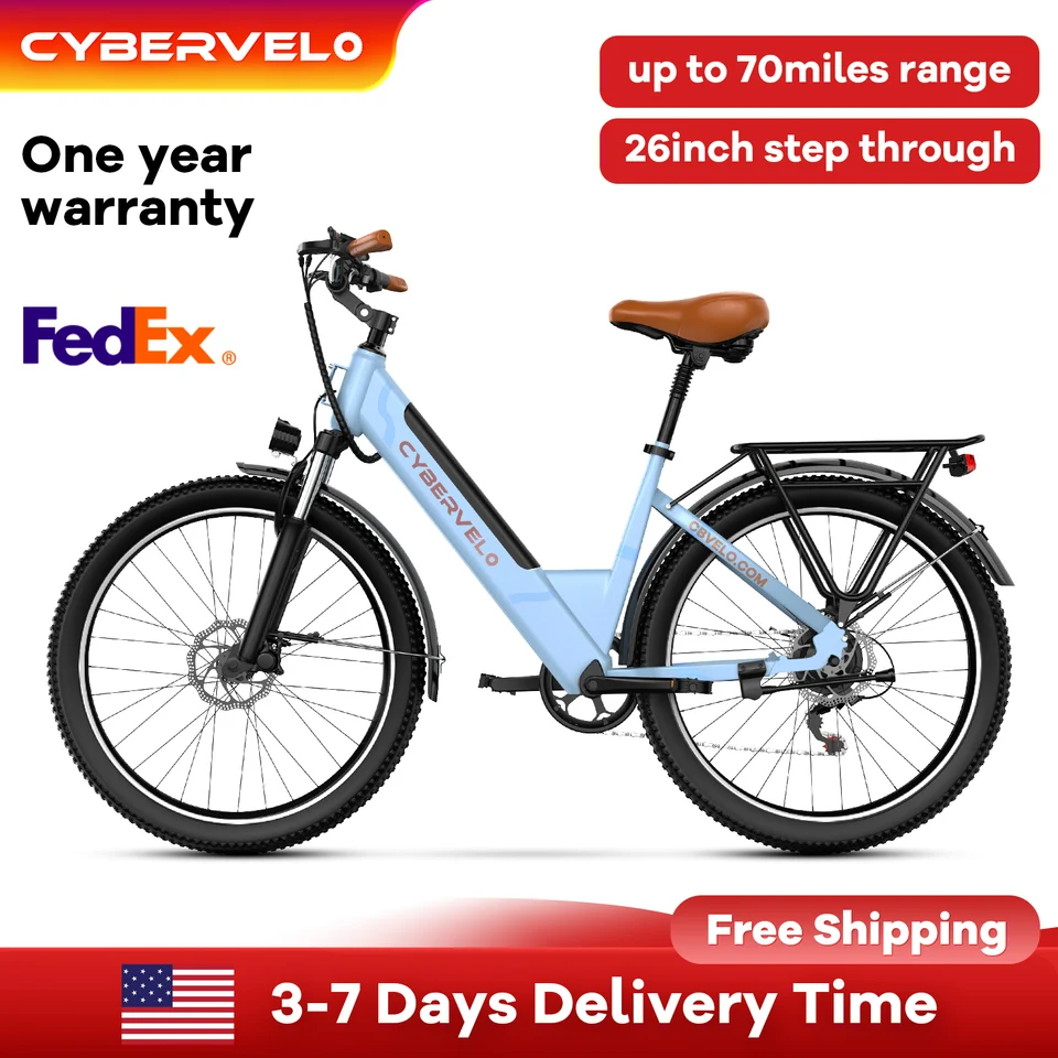 Cybervelo 1000W Peak Electric Bike 26 Inch 7-Speed Removable Battery 80 Miles Range Ebike for Men And Women Beach Snow Commute EK2 image 6
