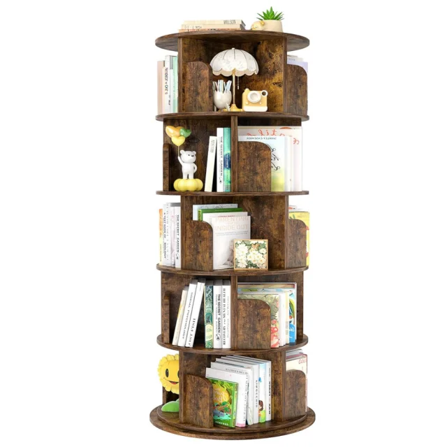 5 Tire Rotating Bookshelf 360 Degree Spinning Book Shelf Classroom Library Book Storage Organizer for Home Office Workshop