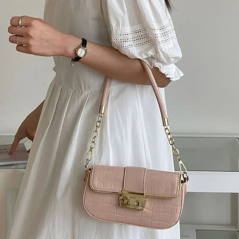 Bolso de hombro informal con patrón de piedra, bandolera cuadrada pequeña con cadena Popular, moda coreana