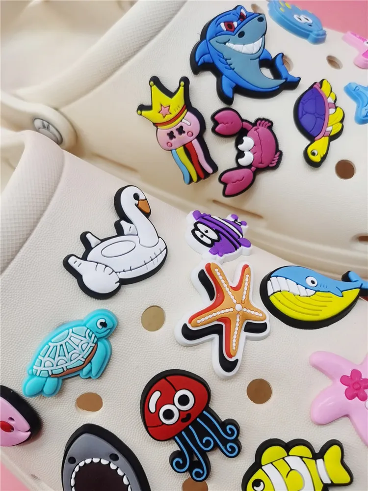 Kawaii Ocean Style Shoe Charms Crab Starfish Shark Buckle Decor Funny Clog Shoe Accessories Pins Decoration Adult Kid Party Gift