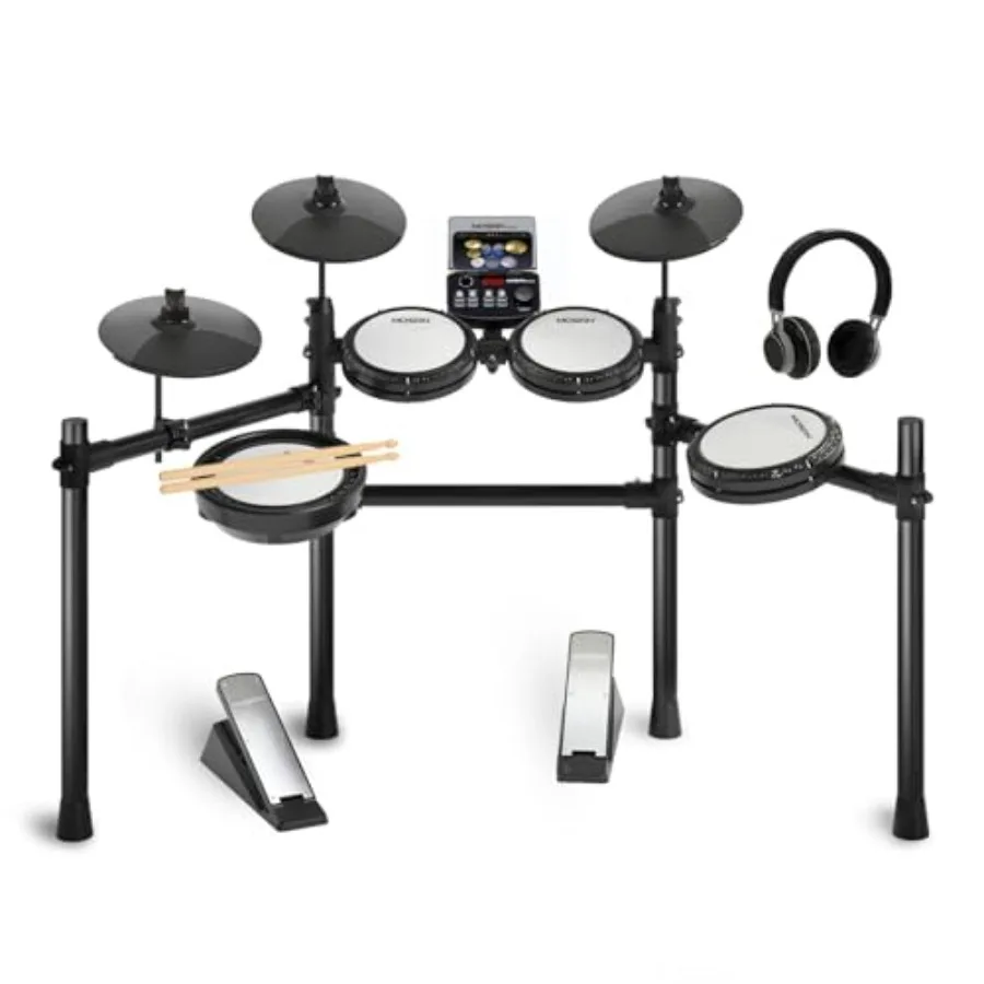 

MOSEN Electric Drum Set with Mesh Pads Black 195+ Sounds 25 Kits Includes Sticks Headphones USB MIDI Kick Pedal Ideal for Begin