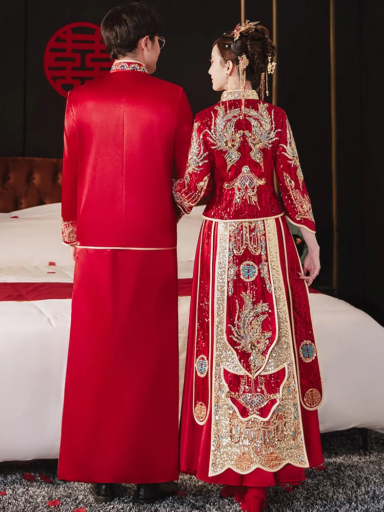 Robe de mariée traditionnelle chinoise, Qipao chinois, Qipao chinois, Qipao chinois, tenue de Banquet, broderie de perles, classique de haute qualité, nouvelle collection