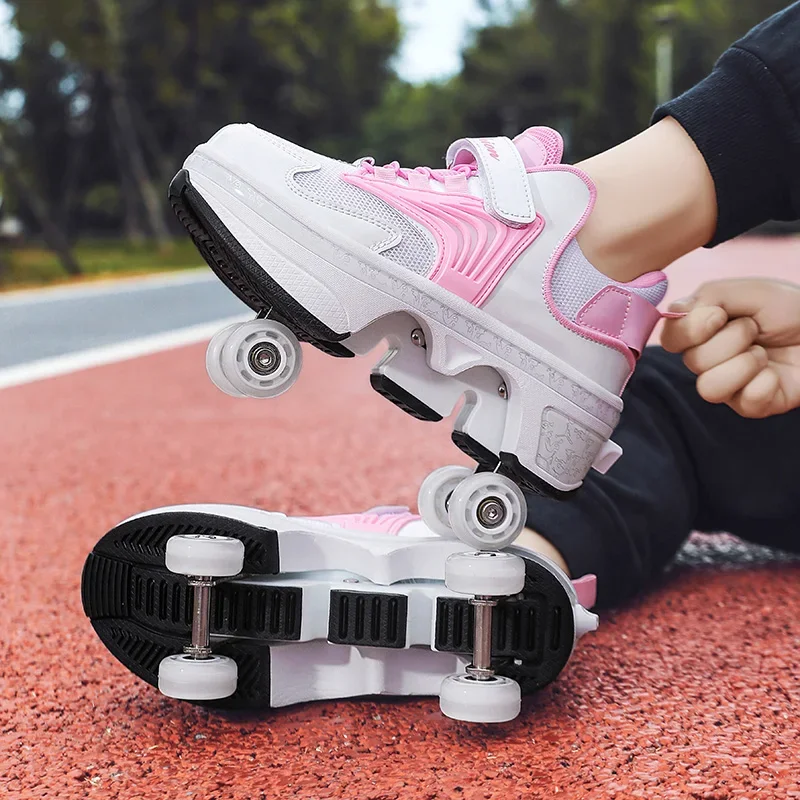 Fashion Casual Shoe Thick Bottom Skating Shoe Super Fiber Mesh Large Four Wheeled Roller Skates Breathable for Teenagers Outdoor