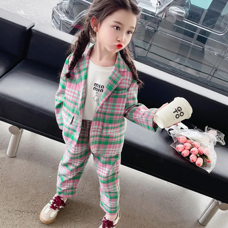 

Girls Coat +Pants Kids Suits 2PCS/Set Cotton 2024 Formal Spring Autumn Cotton Tracksuit Sport Suits Children Clothing