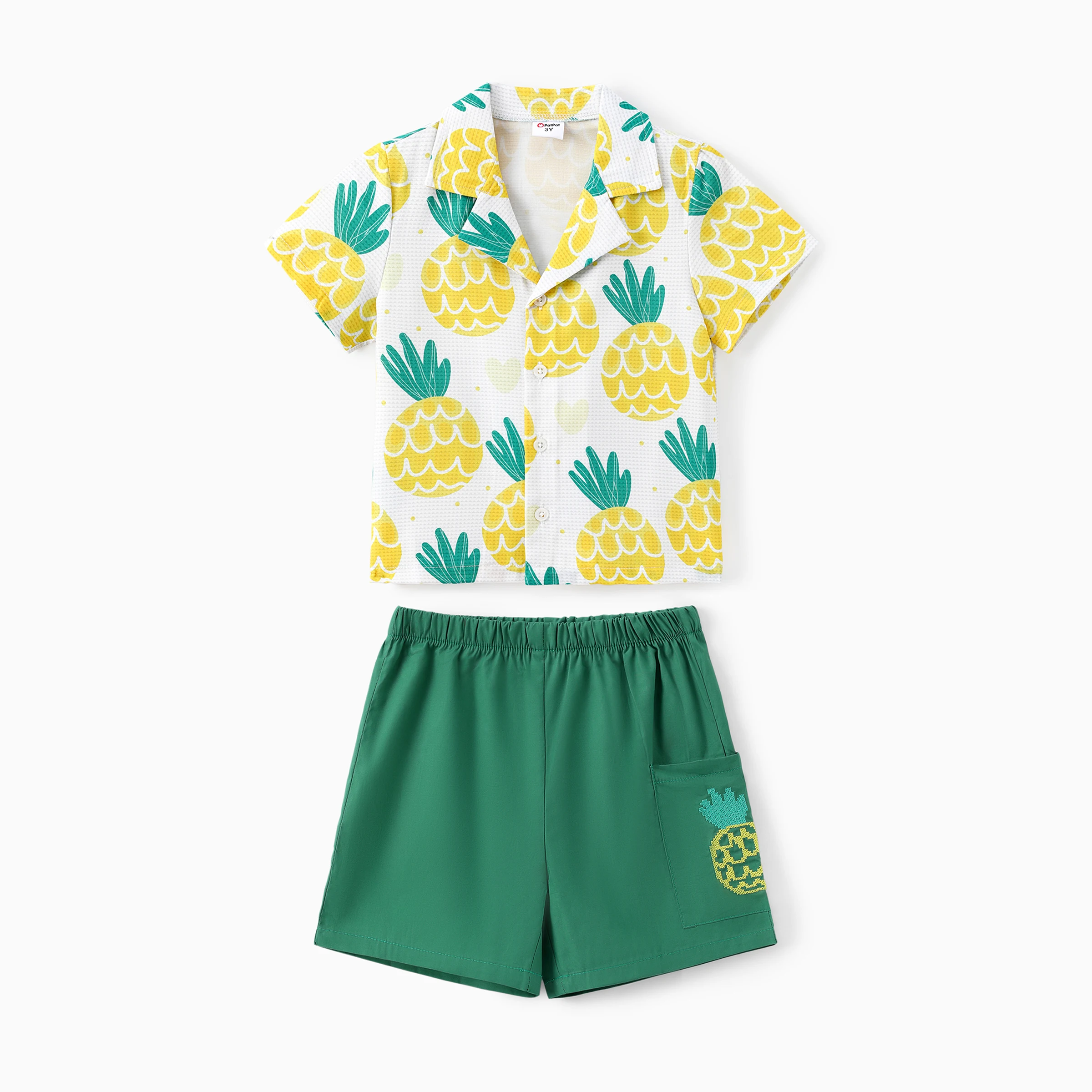 PatPat Childlike Pineapple 2pcs Shorts Set for Boys - Polyester Cotton - Regular - MiniSets Pants Set