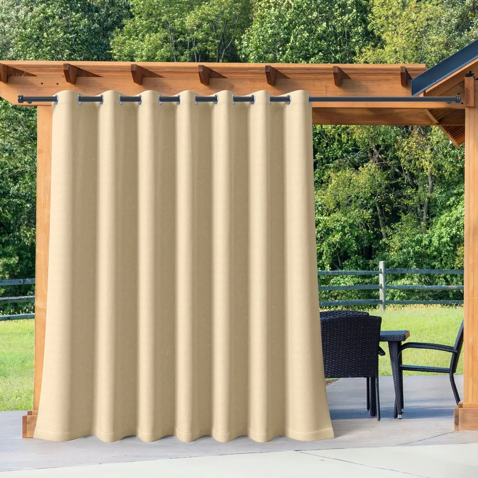 Waterproof Outdoor Curtain, Blackout Patio Drape for Sliding Door / Foyer / Arbor / Lanai Custom Beige, Customize, 1 Panel