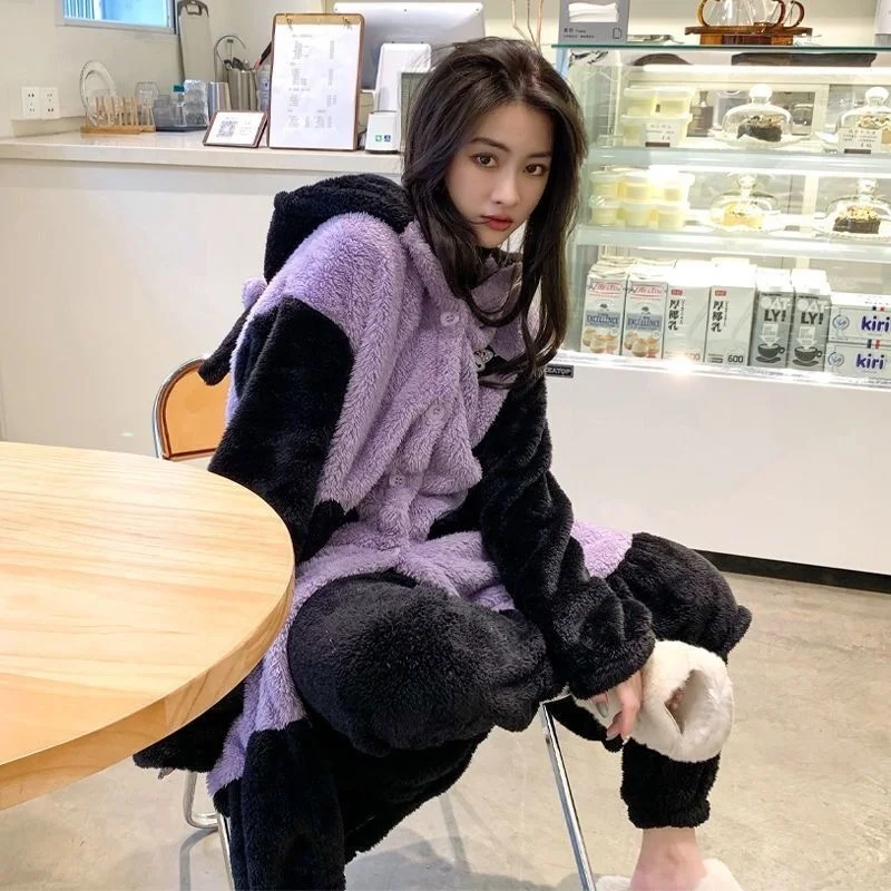 سانريو الكرتون كورومي بيجامة مجموعة فتاة جديدة الشتاء الكرتون المرجان الصوف رداء اصطف سميكة منتصف طول بيجامة مجموعة هدية الكريسماس #5