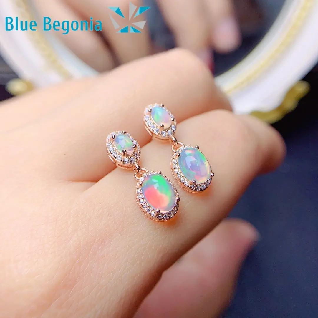 Natural Opal Earrings 925 Sterling Silver for Women Anniversary Gift Fine Jewelry Girl Friend 3*5MM 5*7MM Gemstones