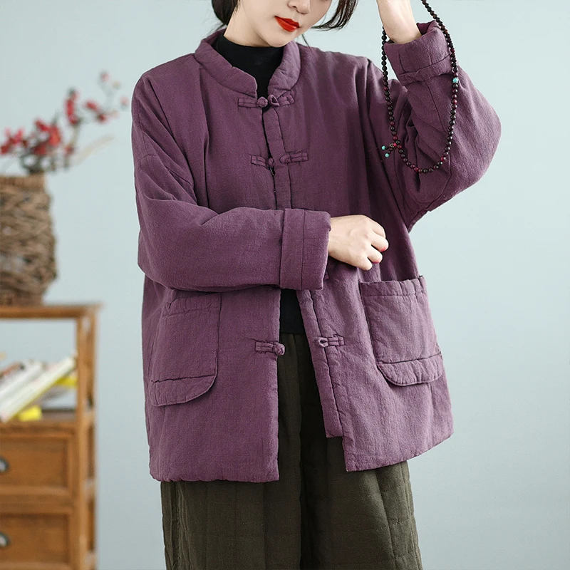 

Original Chinese Style Women's Cotton Jacket with Button Embellishment Artistic Retro National Style Zen Tea Clothing Top