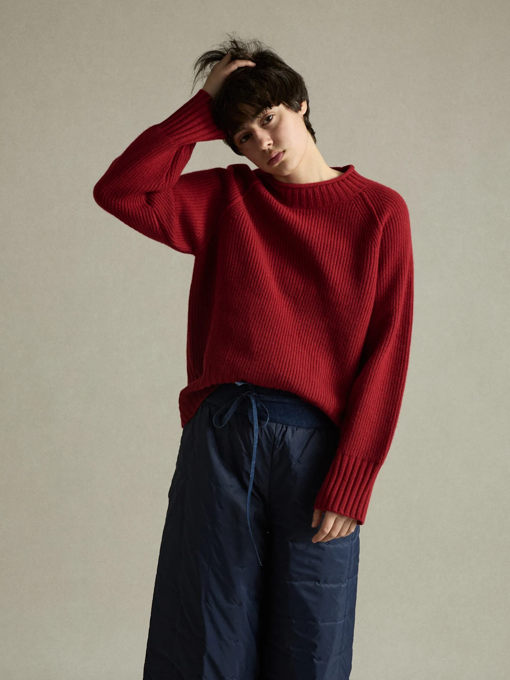 

Retro Red Pure Wool Loose Sweater Cisas New Year f High Collar Long Sve Warm Comfortable Faionable Women's Knitwear