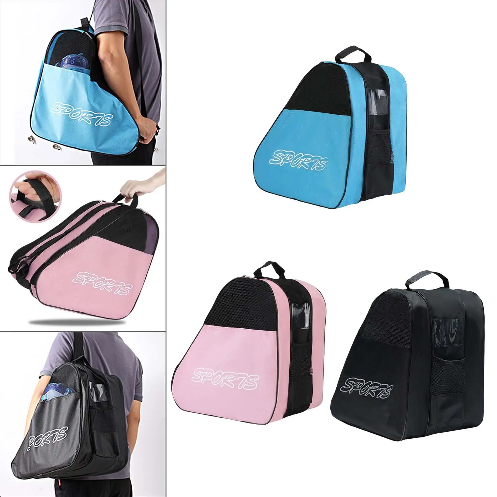 Large Compartment Roller Skates Storage Bag Nylon Mesh Skating Carrier for Shoes and Gear for Boys Girls Men Women