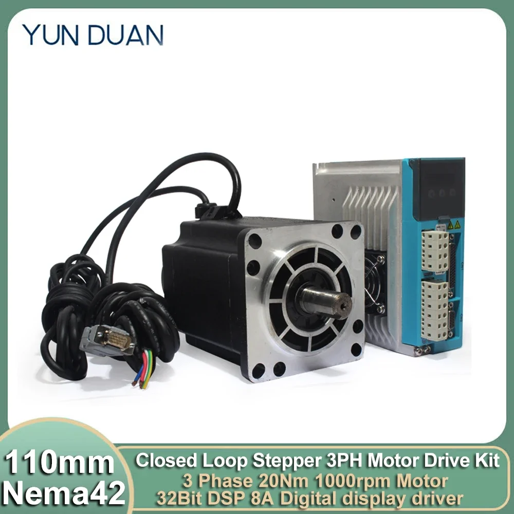 

20NM NEMA42 220V 110mm 2850Oz-in 1000RPM 19MM Hybird Closed Loop Stepper 3PH Motor Drive Kit Easy Servo for CNC Engraving