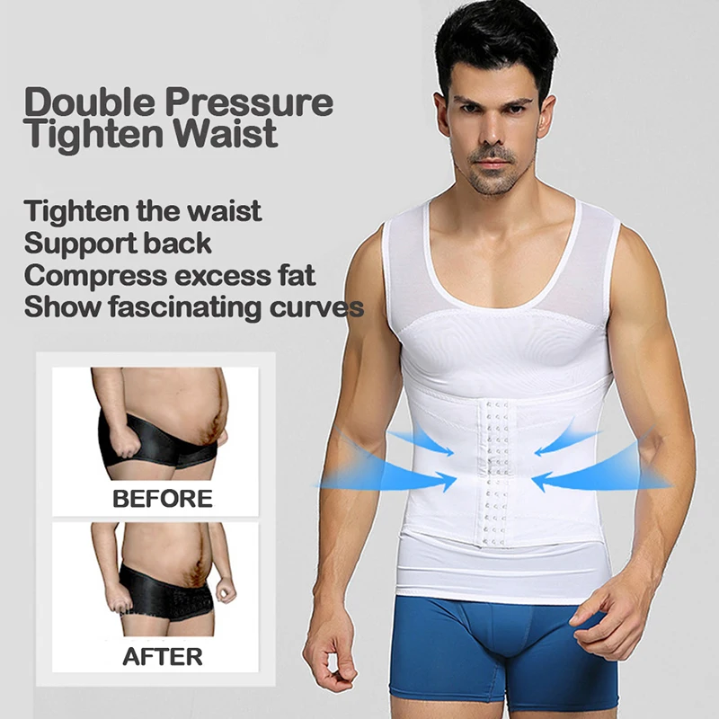 Men Gynecomastia Compression Tank Top Slimming Vest Body Shaper Tummy Control Waist Trainer Back Support Underwear Shirt Girdle