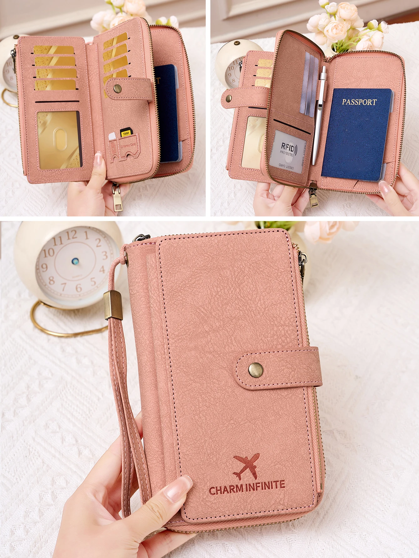 

Portable Travel Passport Wallet for Women Men,Pink
