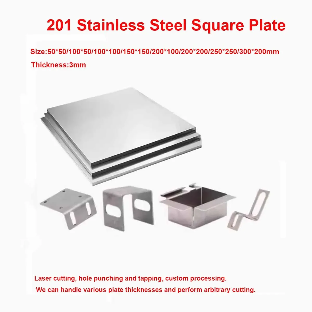 

Thickness 3mm 201 Stainless Steel Square Plate Sheet 50x50 100x50 100x100 150x150 200x100 200x200 250x250 300x200mm