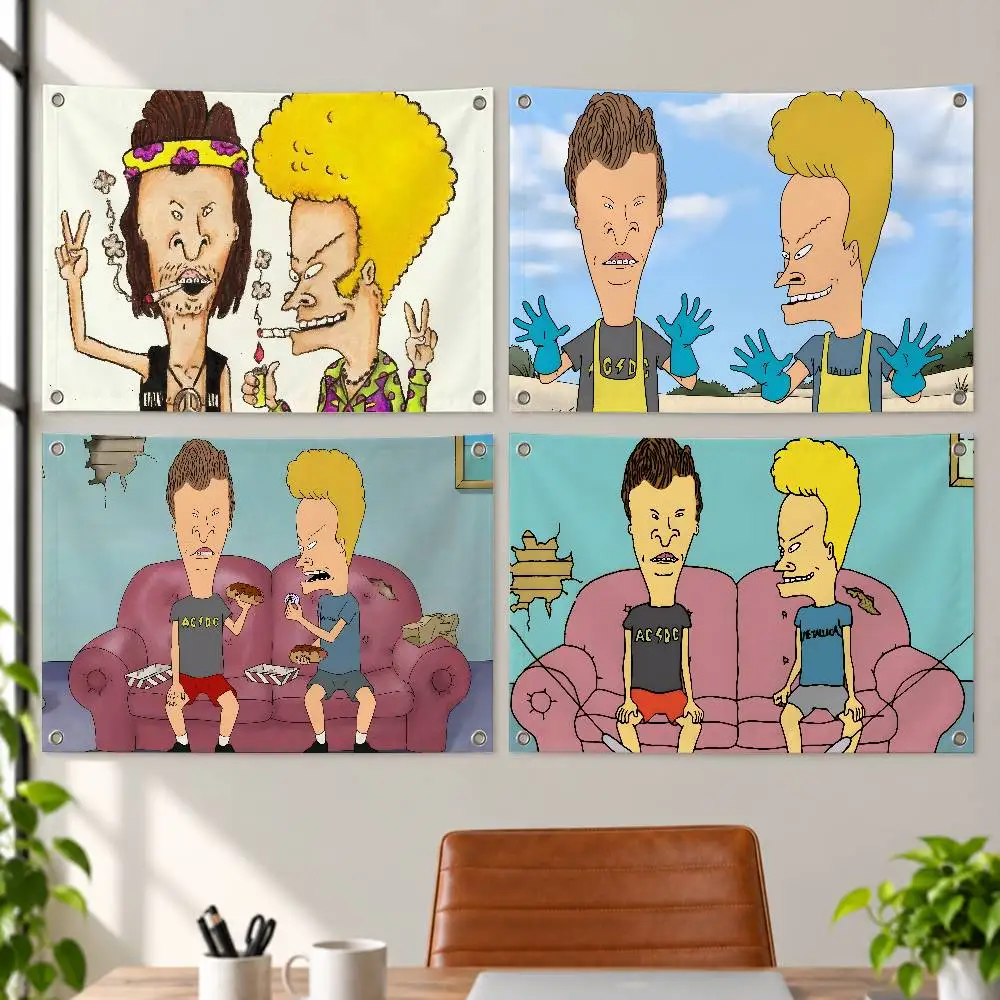 Cartoon B-Beavis And Butthead Aesthetic Wall Tapestry Flag Printed Wall Hanging Living Room Party Outdoor Decor
