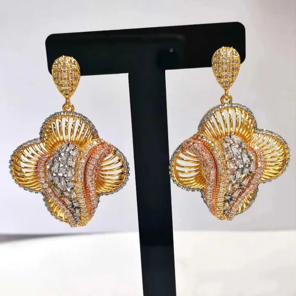 

Missvikki Luxury Shiny Drop Earrings Cubic Zircon Big Water Drop jewelry Sets for women Wedding 3 Tone Dubai Bridal Jewelry